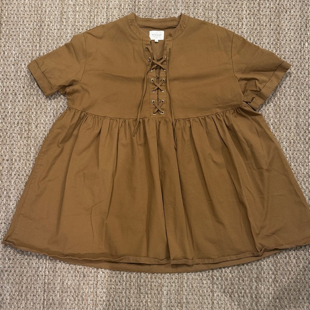 Sezane Theodora Caramel Lace-Up Dress